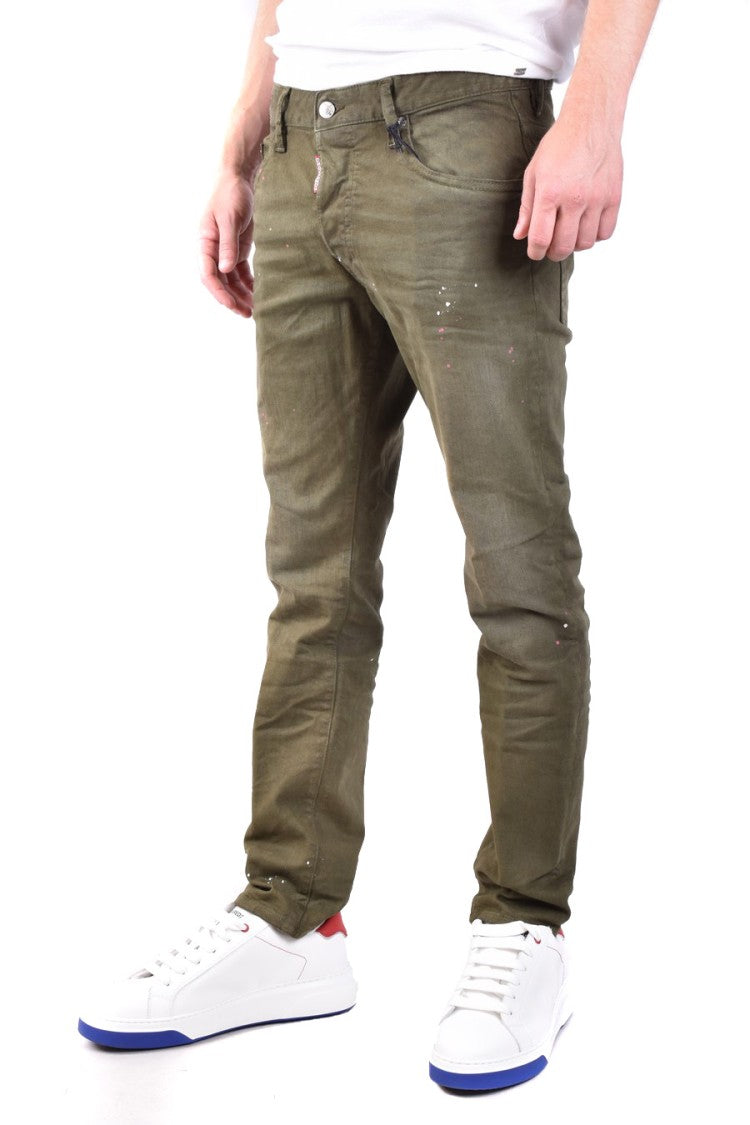 Dsquared2 Slim-Fit Distressed Green Jeans Paint Splatter