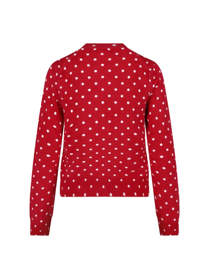 Comme Des Garçons Red Polka Dot Button-Down Cropped Sweater