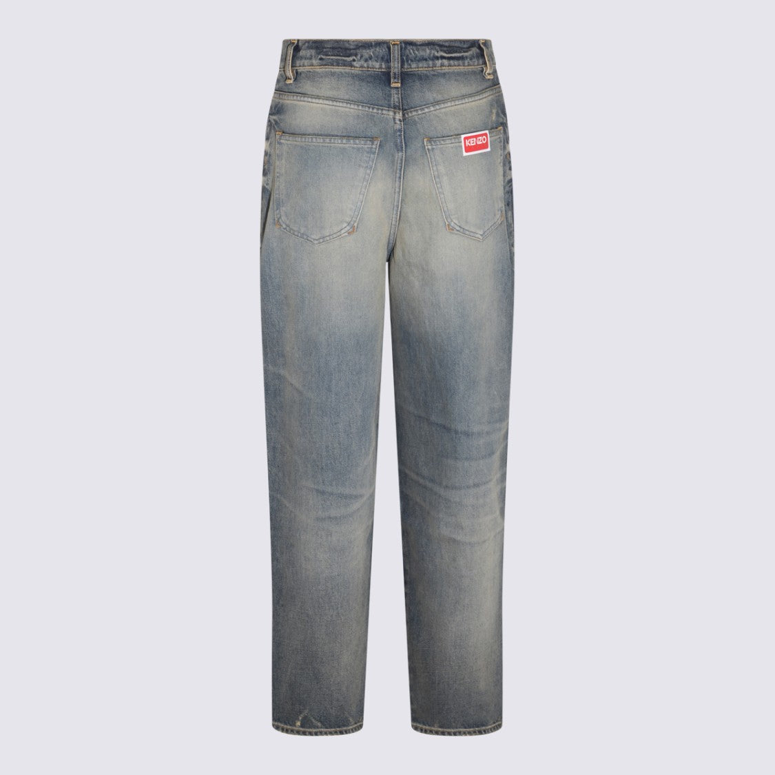 Kenzo Relaxed Fit Distressed Blue Jeans With Tapered Leg