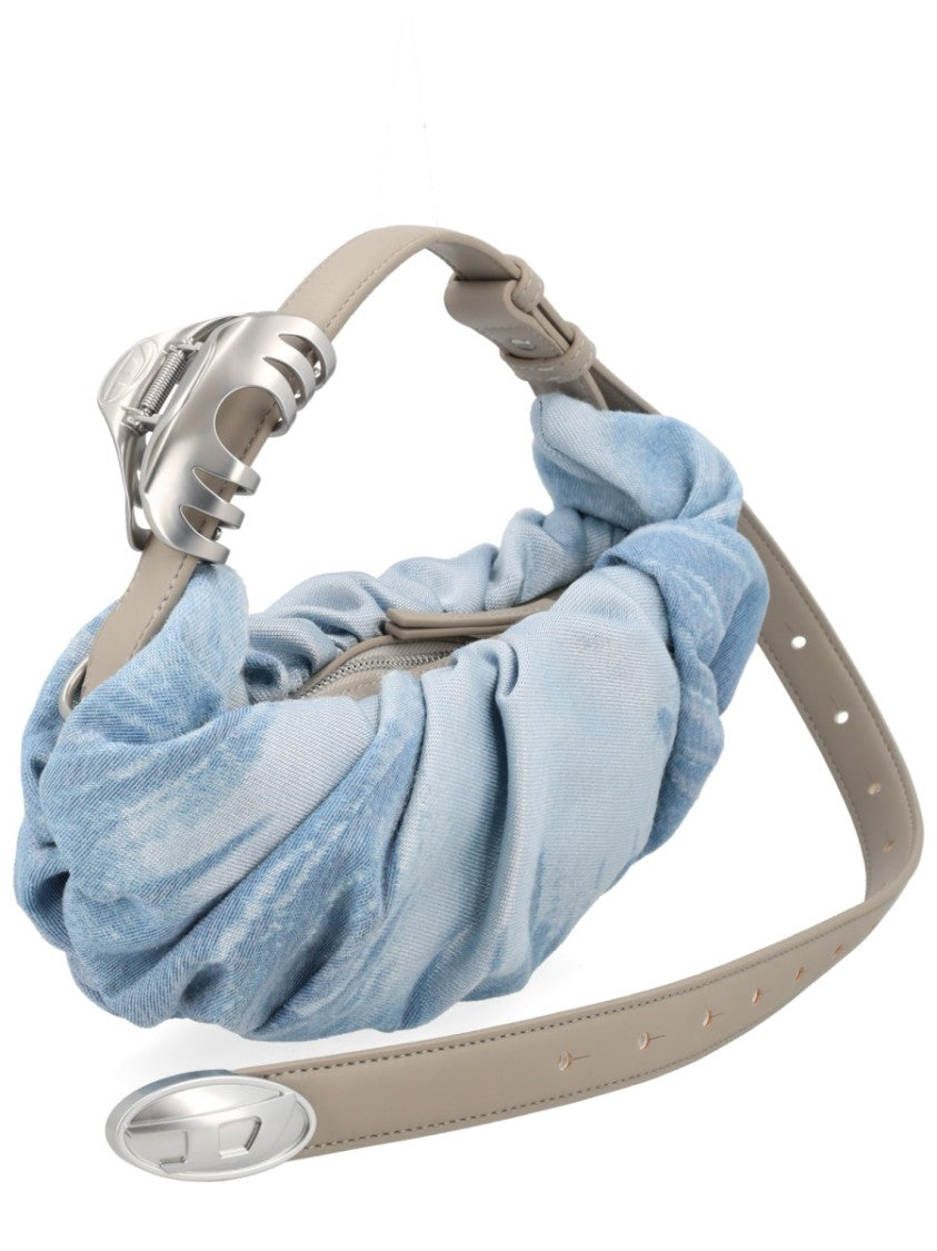 Diesel Light Blue Ruched Fabric Shoulder Bag
