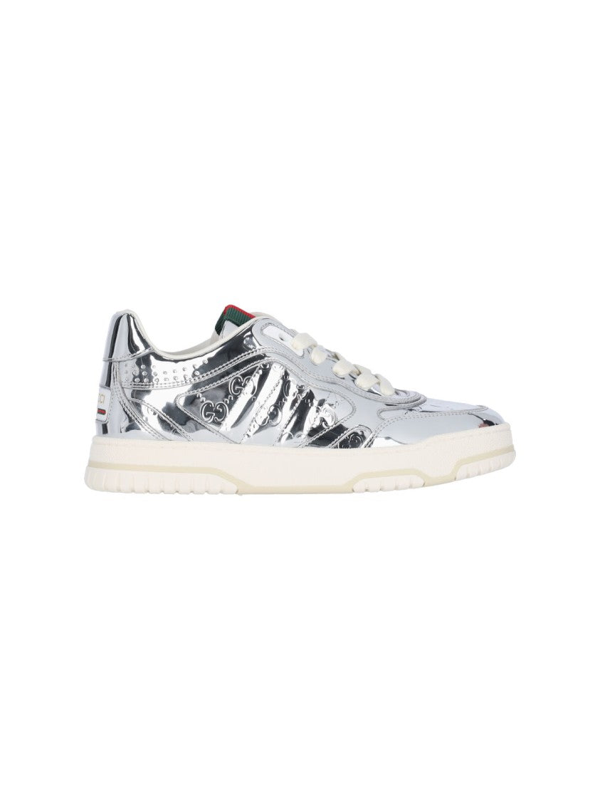 Gucci Metallic Leather "Re-Web" Sneakers – Silver