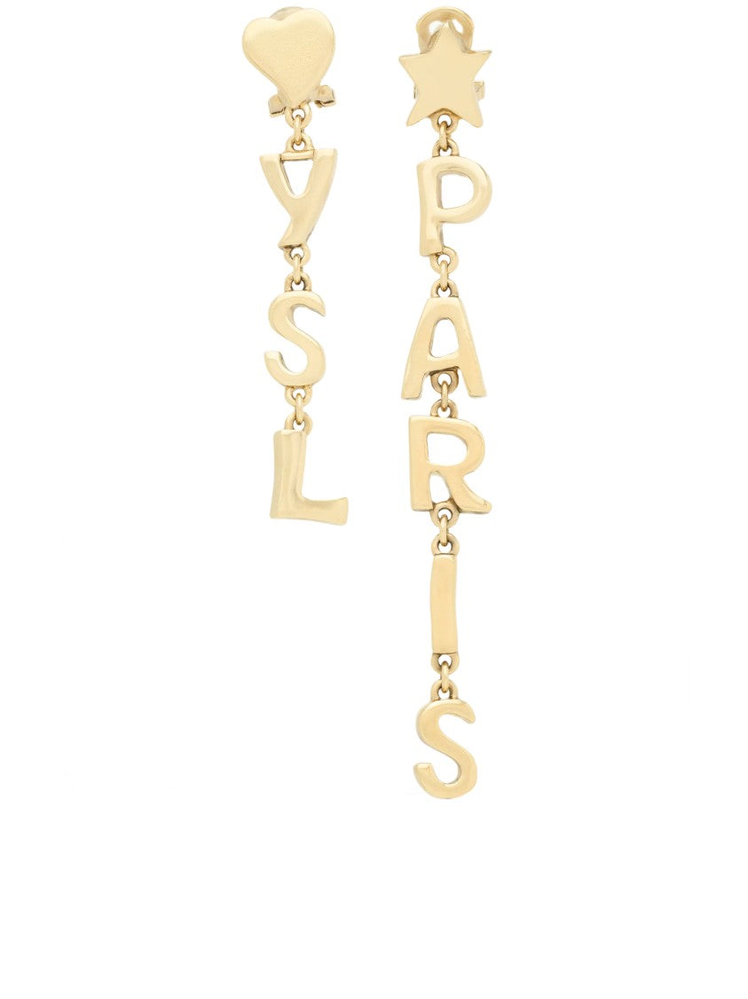 Saint Laurent Paris Asymmetrical Gold-Tone Heart Star Drop Earrings