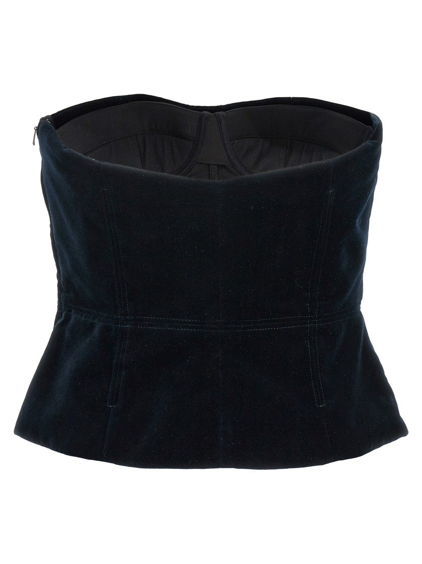 Tom Ford Strapless Black Velvet Top With Peplum Hem And Side Zip Closure