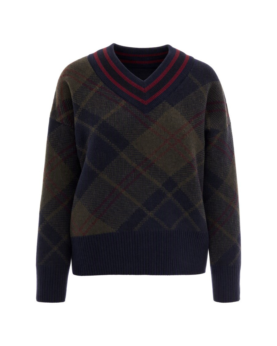 Barbour Tartan Jacquard V-Neck Wool Sweater