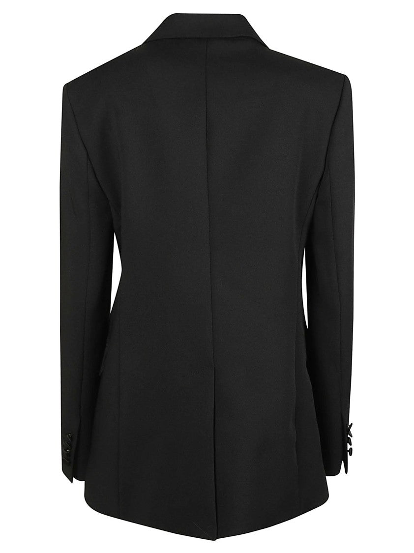 Michael Kors Feather Pin Double-Breasted Satin Lapel Tuxedo Blazer
