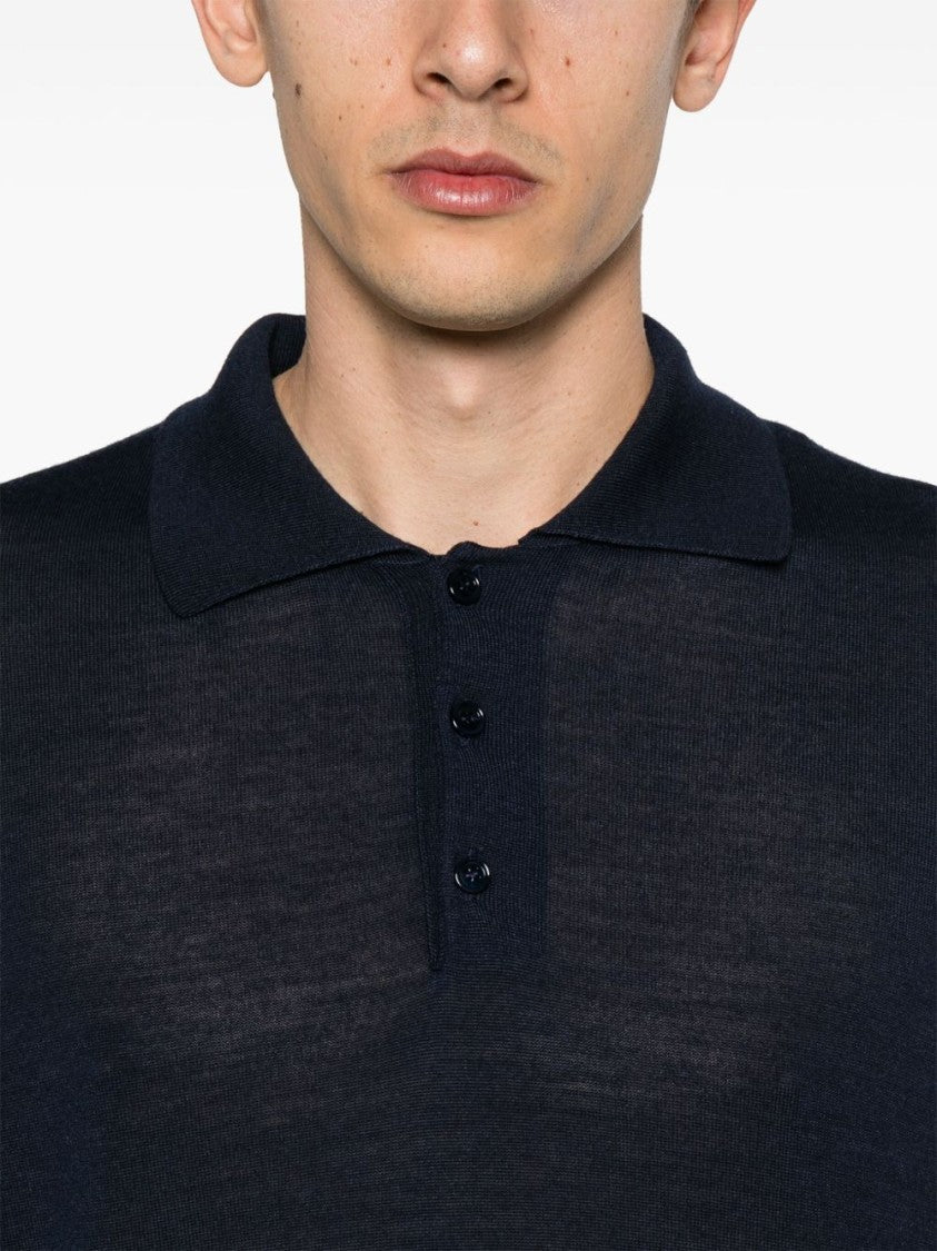 Ami Paris Navy Blue Long-Sleeve Polo Shirt