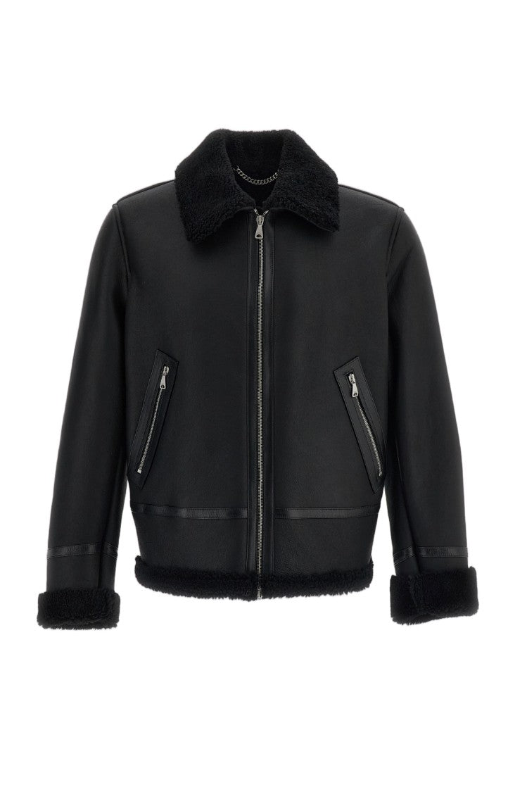 Emmeti Nappa Leather Biker Jacket With Shearling Accents