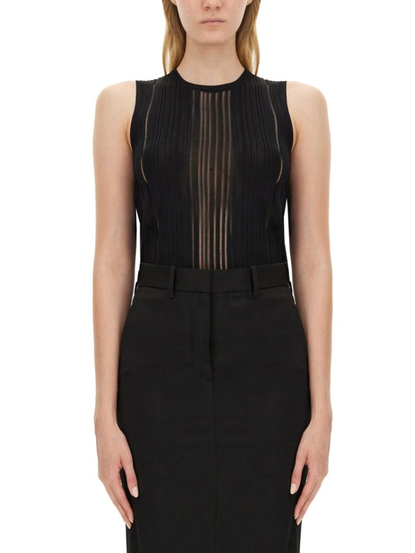 Helmut Lang Ribbed Sheer Panel Slim Fit Top