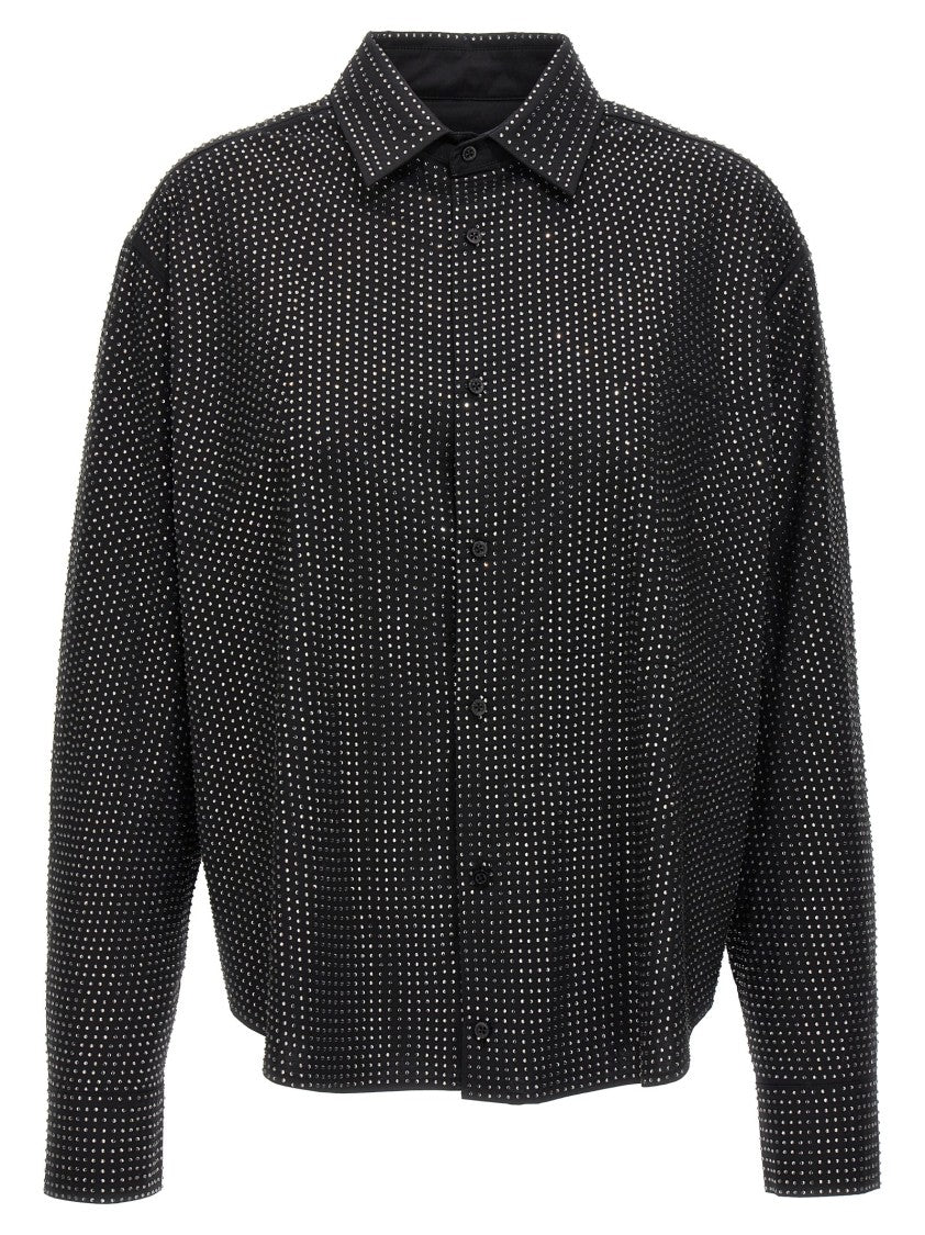 Giuseppe Di Morabito Rhinestone-Embellished Black Cotton Shirt With Front Pocket