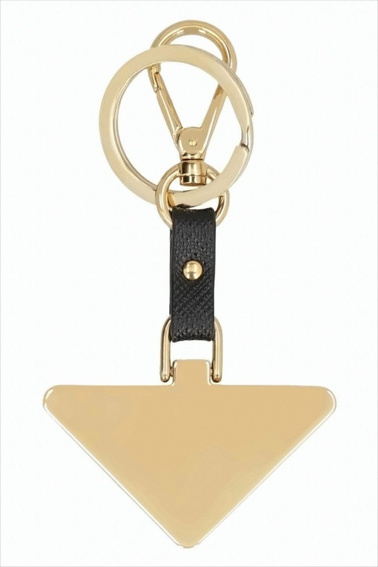 Prada Textured Black Leather Keyring With Gold Accents