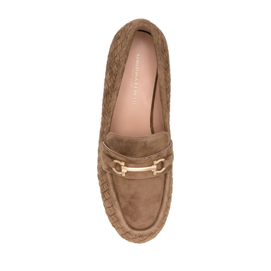Adrianna Feretti Brown Woven Gold Detail Suede Loafers