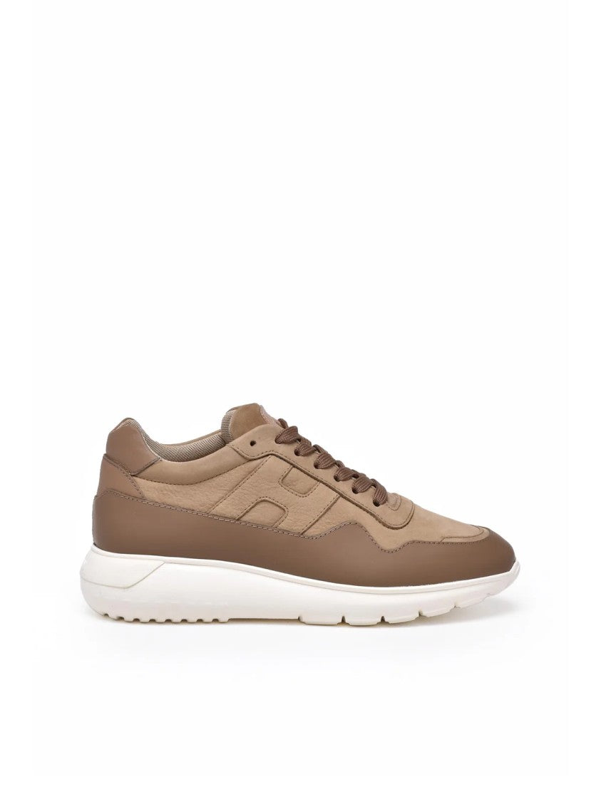 Hogan Beige Leather-Blend Interactive Sneakers