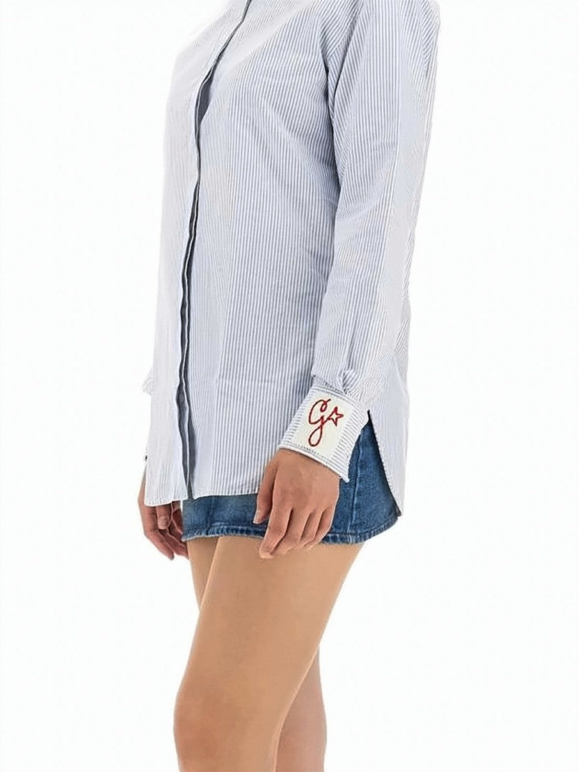 Golden Goose Long-Sleeved Shirt With Vertical Pinstripe Pattern And Embroidered Initials