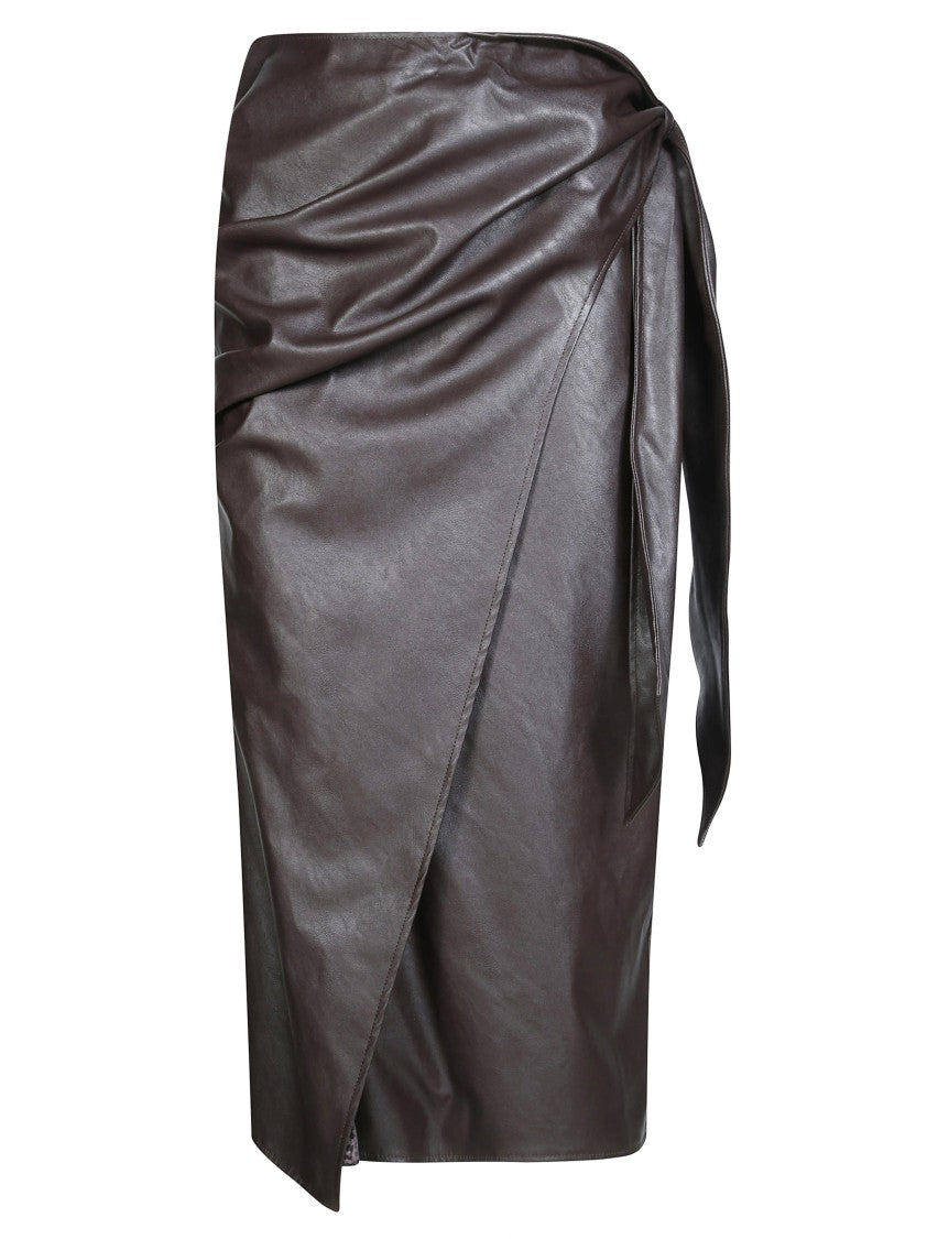 Elisabetta Franchi Faux Leather Wrap Midi Skirt