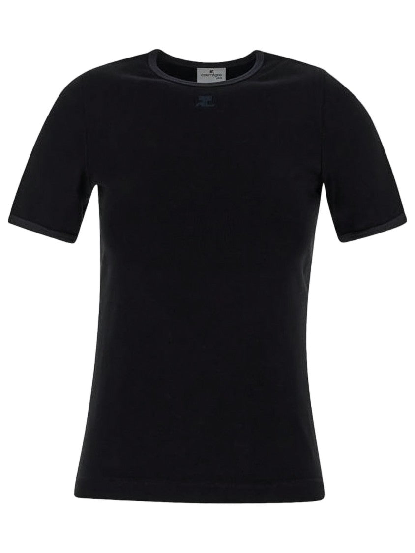 Courrèges Fitted Black T-Shirt With Round Neckline