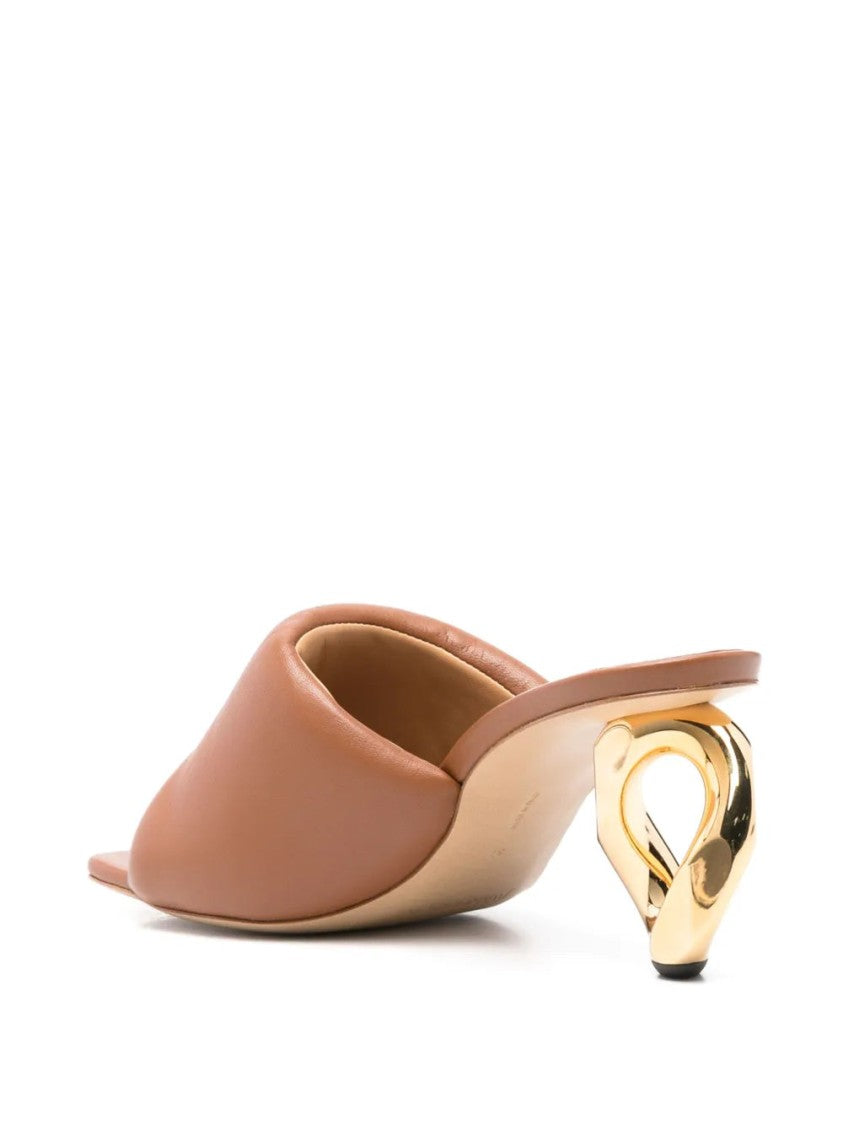 J. W. Anderson Chestnut Brown 80Mm Chain-Heel Leather Mules