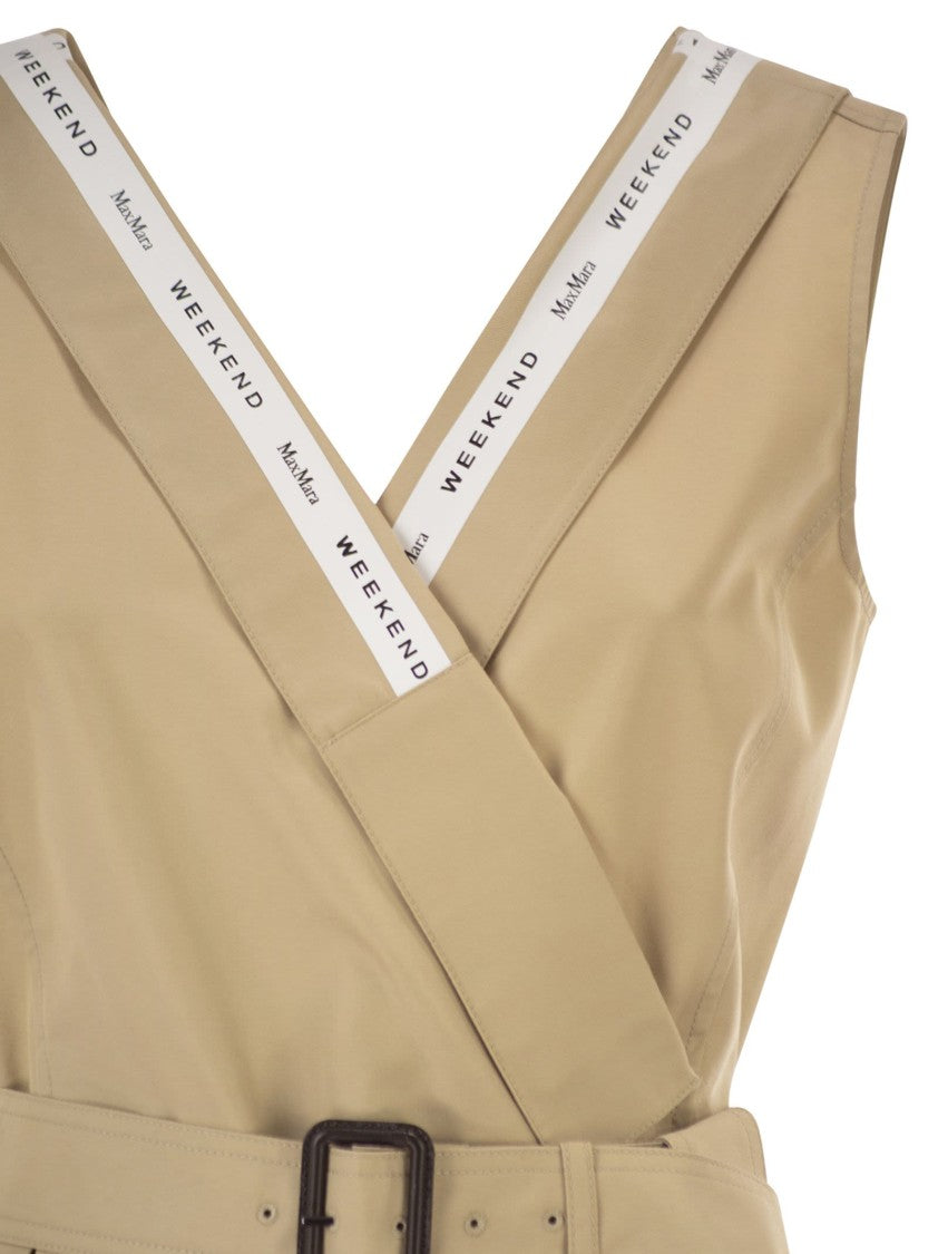 Max Mara Cotton Gabardine Sleeveless Midi Dress With Jacquard Logo