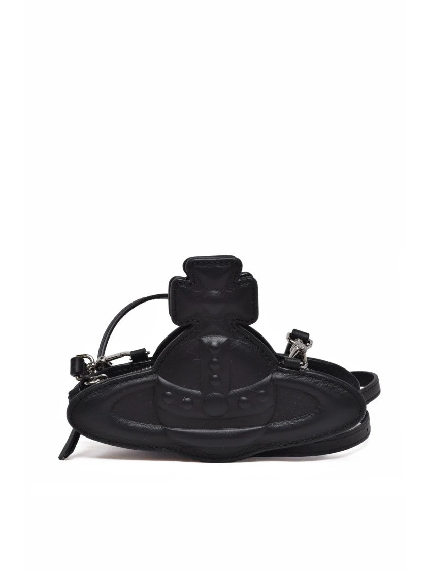 Vivienne Westwood Black Leather Nano Orb Shoulder Bag