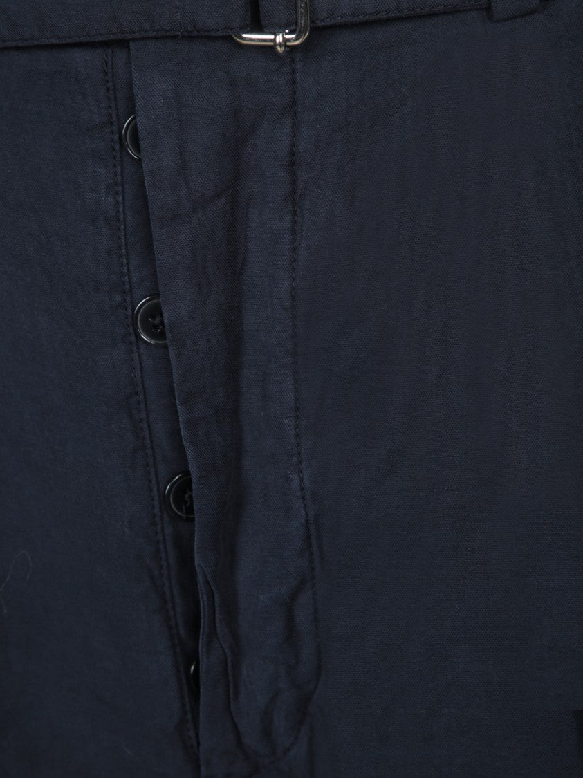 Officine Generale Tailored Blue Trousers With Pleated Front And Cropped Length