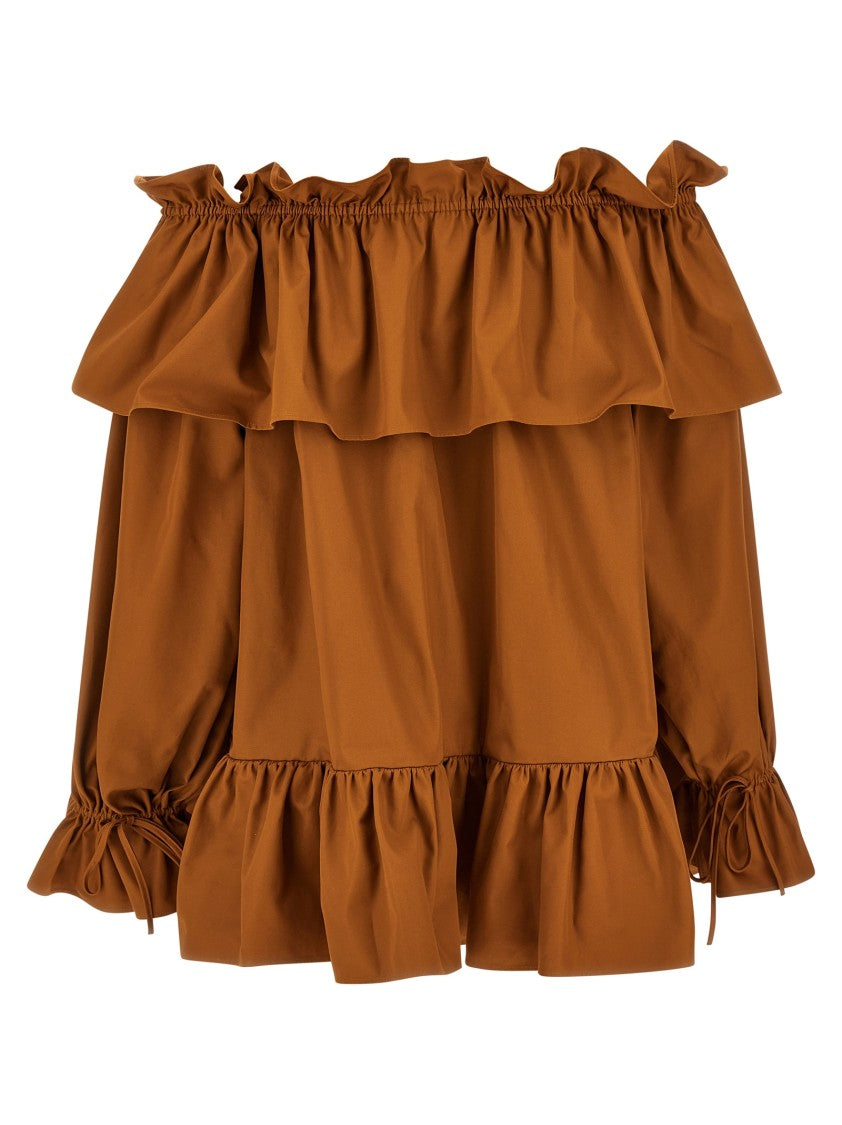 Saint Laurent Off-The-Shoulder Cotton Twill Mini Dress