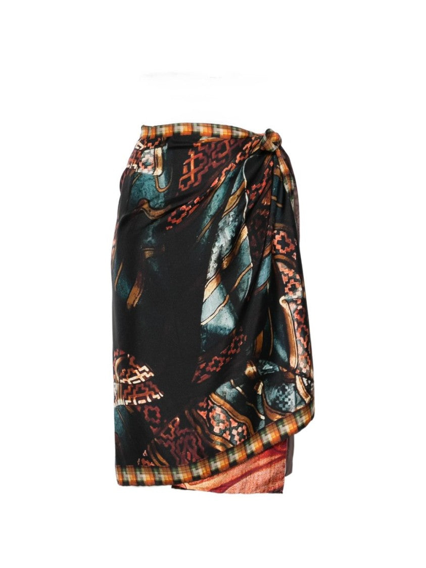 Dries Van Noten Abstract Pattern Plaid Trim Wrap Skirt