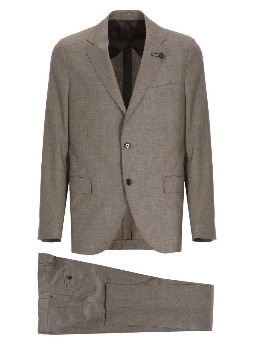 Lardini Brown Wool Lapel Pin Suit
