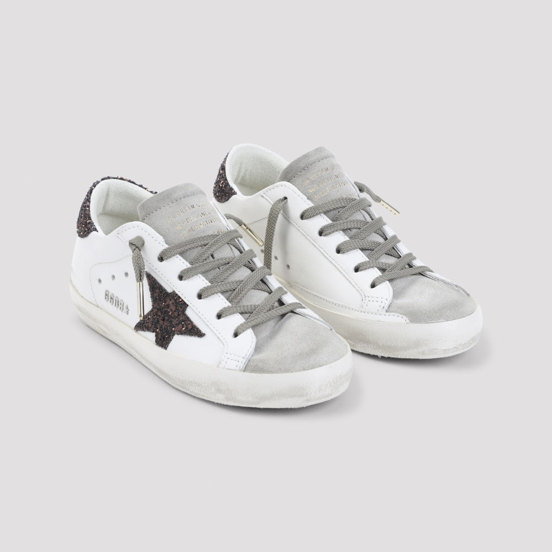 Golden Goose Distressed White Leather Sneakers With Glittering Details