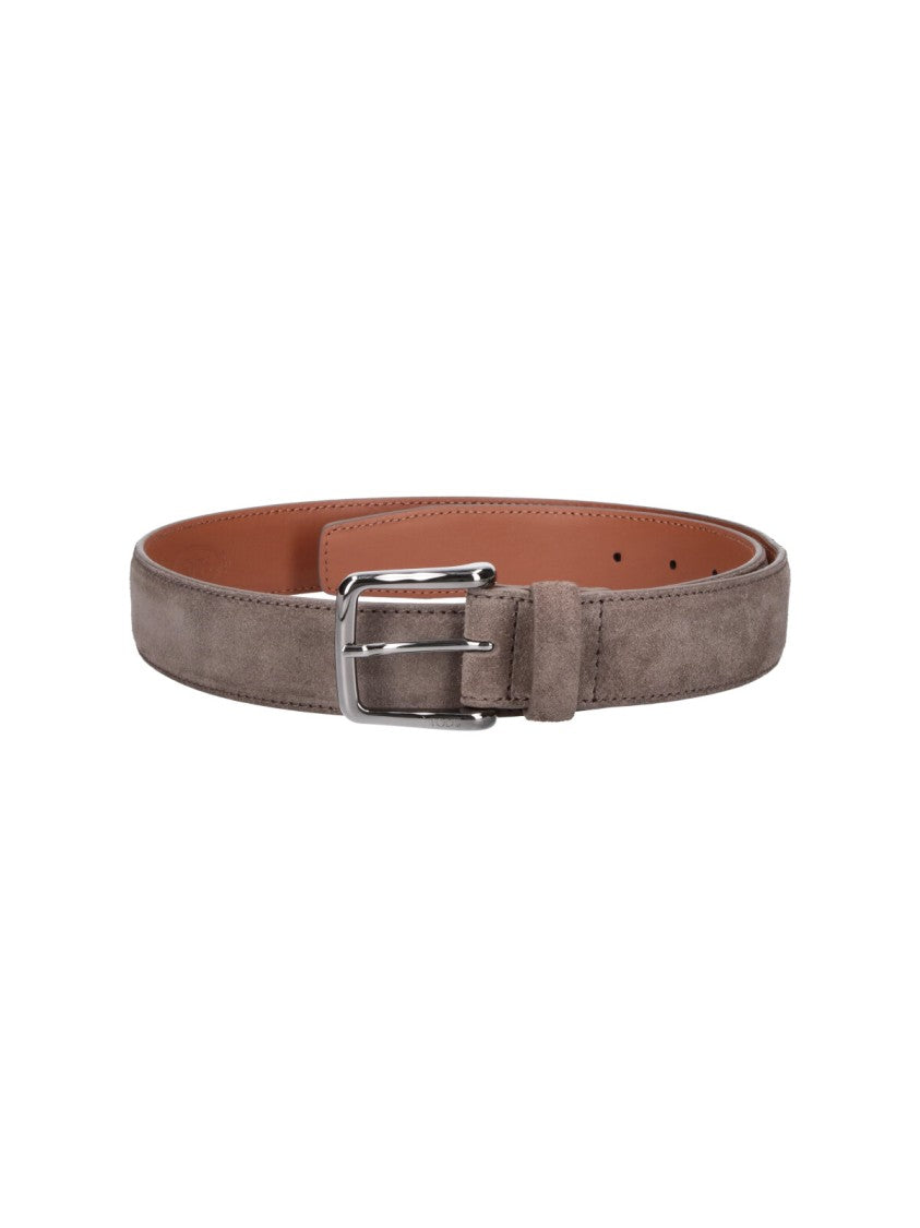 Tod's Calf Suede Grey Belt With Polished Silver Buckle