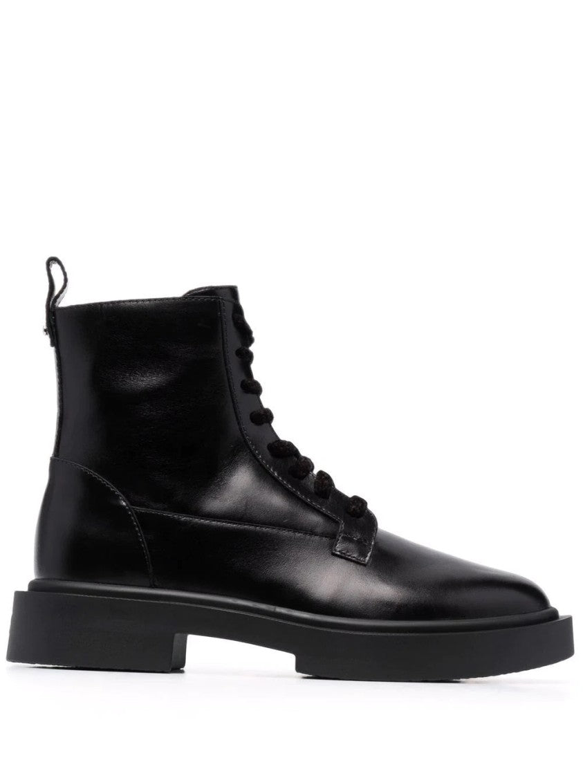 Giuseppe Zanotti Sleek Black Leather Ankle Boots With Lace-Up Front And Logo Detail