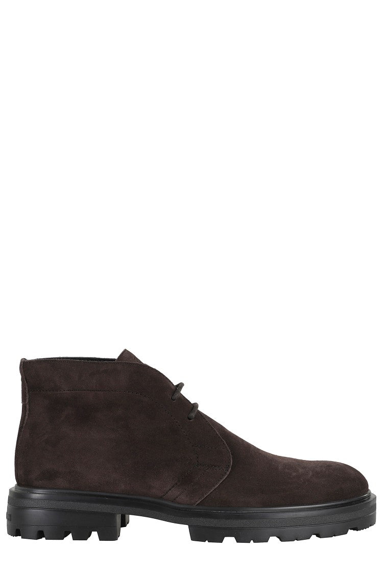 Hogan Brown Suede Ankle Boots With Toggled Tongue And Rubber Sole