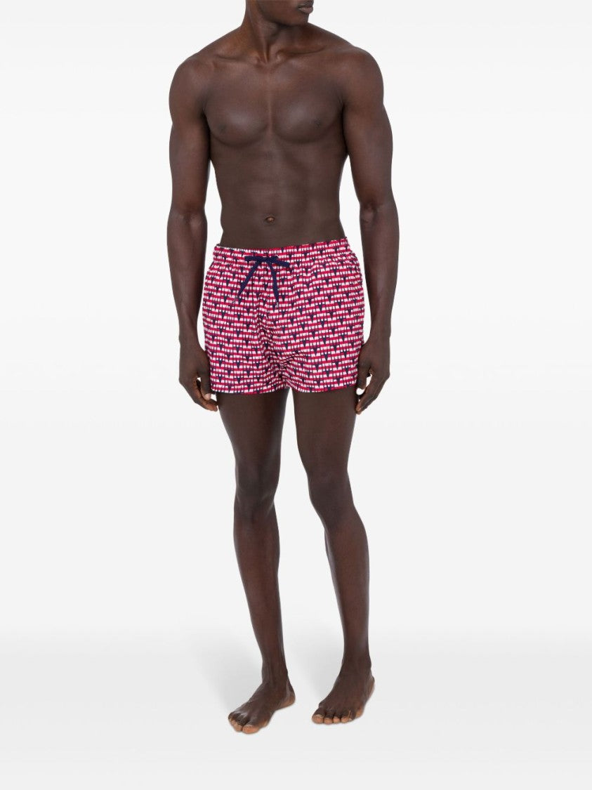 Moschino Red White Blue All-Over Graphic Swimwear
