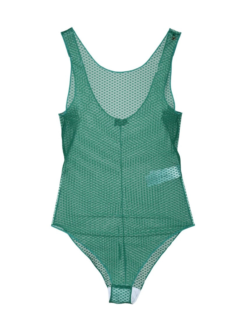 Elisabetta Franchi Green Sheer Geometric Bodysuit