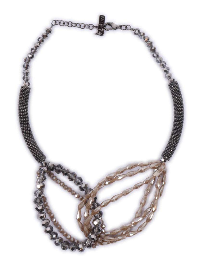 Peserico Intertwined Bead Necklace With Textured Bar