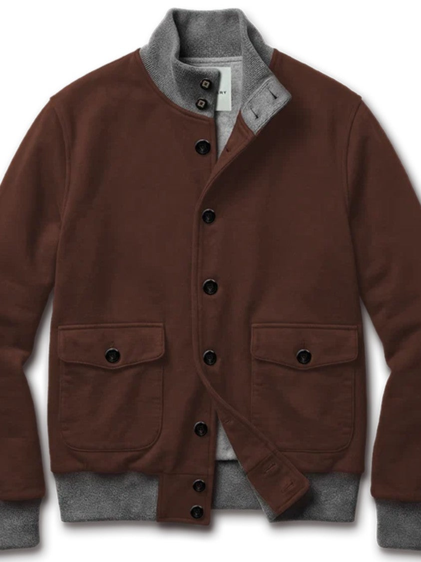 Blusonary Brown Button-Up Jacket With Grey Ribbed Details