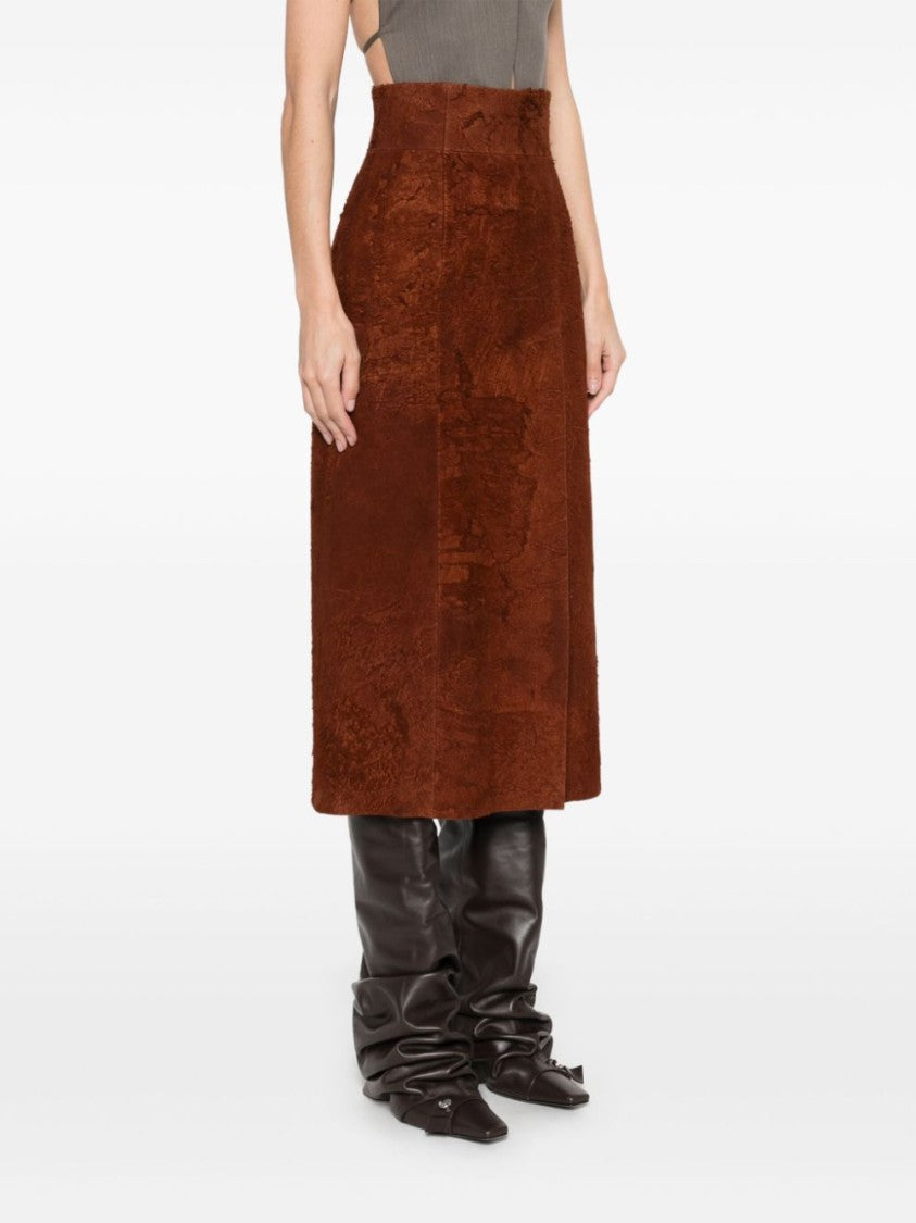 Alexander Mcqueen Brown Textured Midi Skirt