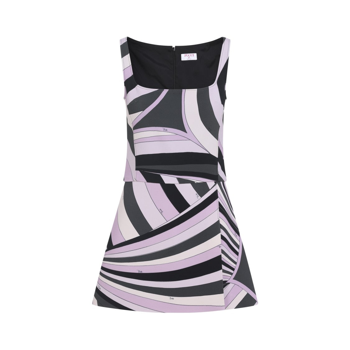 Pucci Sleeveless Mini Dress With Square Neckline And Dynamic Abstract Pattern