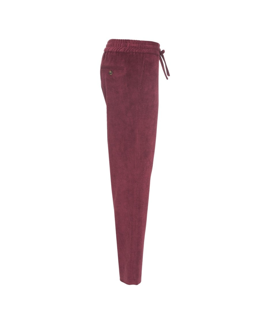 Gender Burgundy Corduroy Pants With Adjustable Waistband