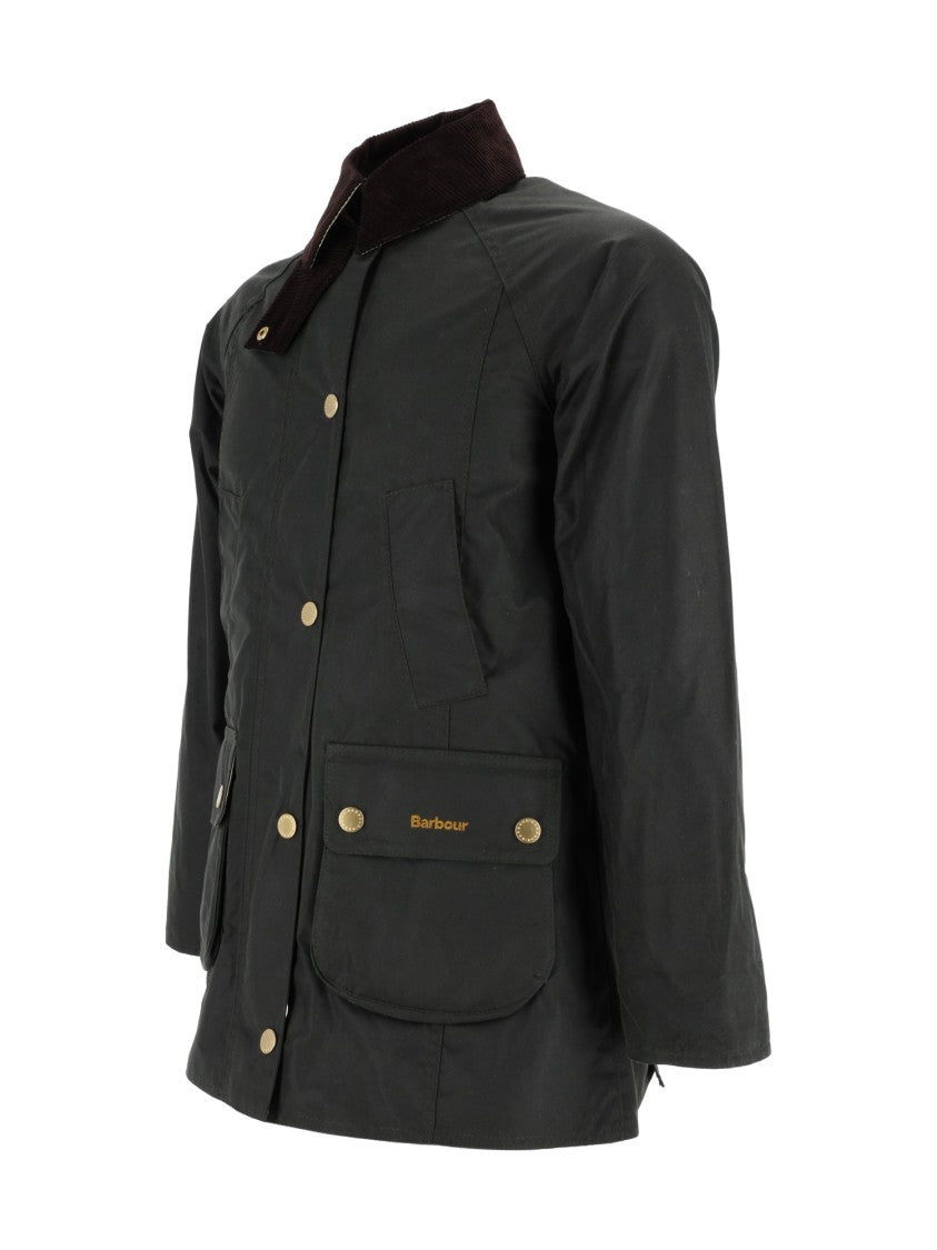 Barbour Waxed Cotton Jacket With Structured Silhouette And Corduroy Collar