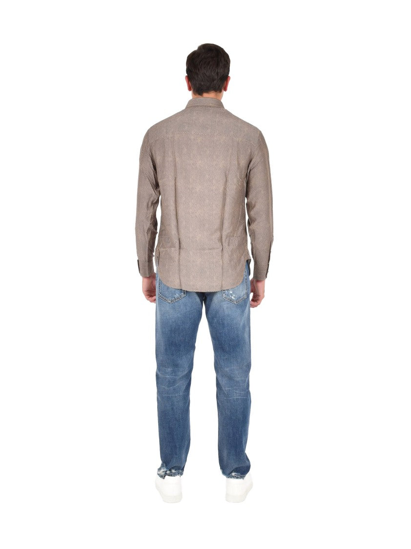 Emporio Armani Long-Sleeve Chevron Pattern Shirt In Silk-Modal Blend