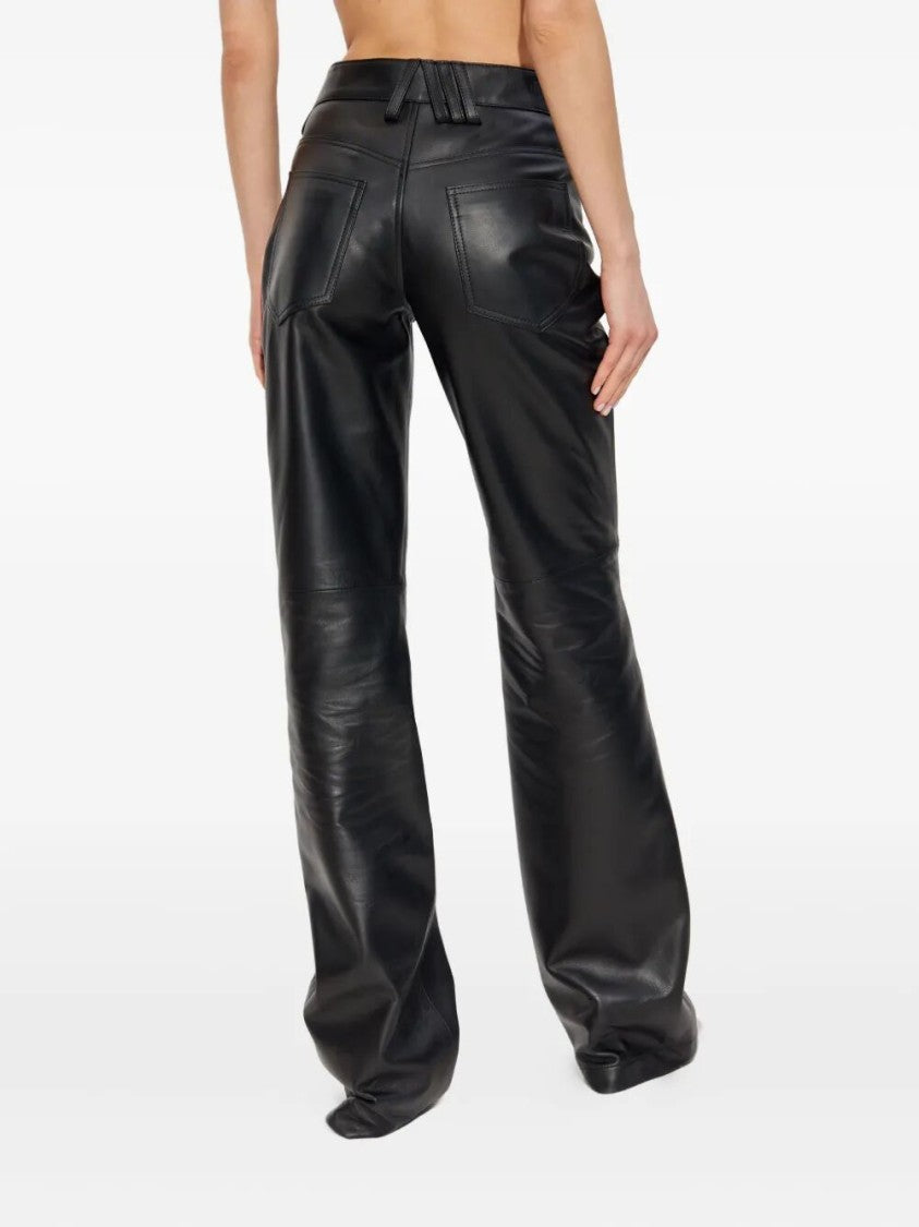 The Attico Tailored Wide-Leg Black Pants In Lamb Skin
