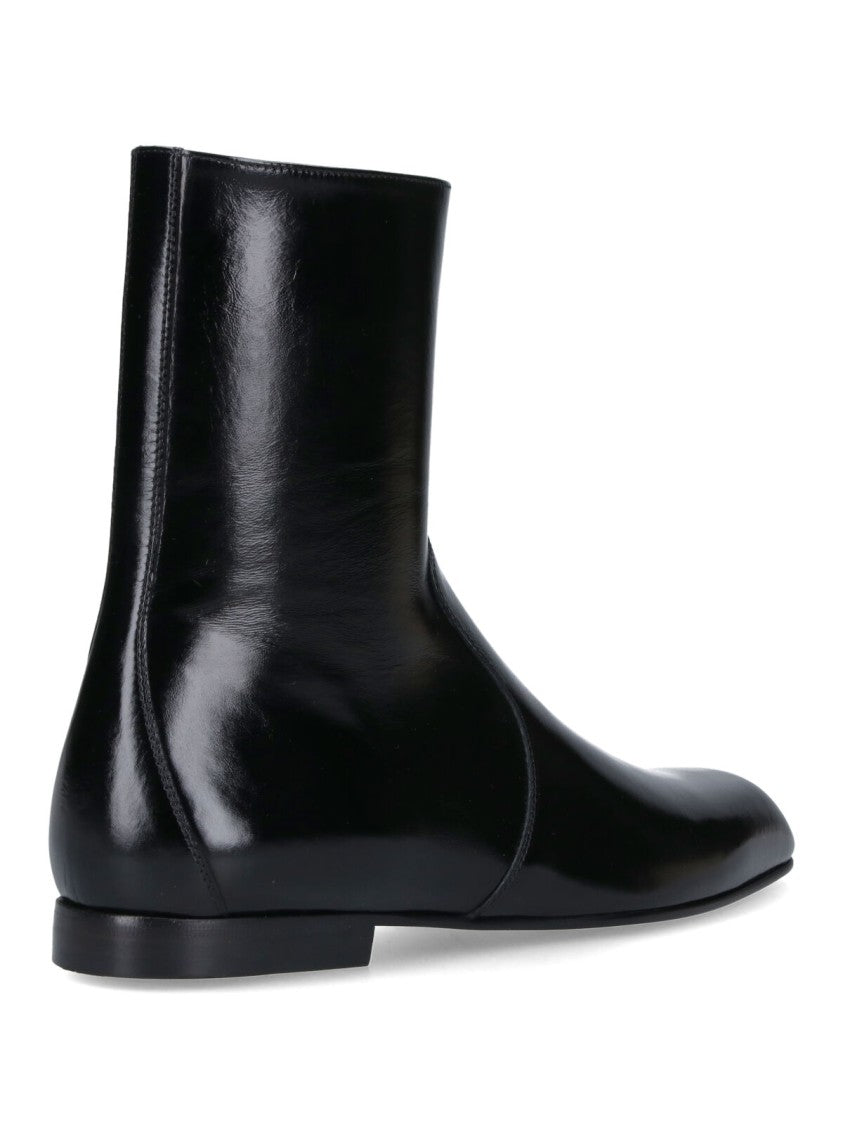 Khaite Sophisticated Black Calf Leather Ankle Boot With Gold Hardware