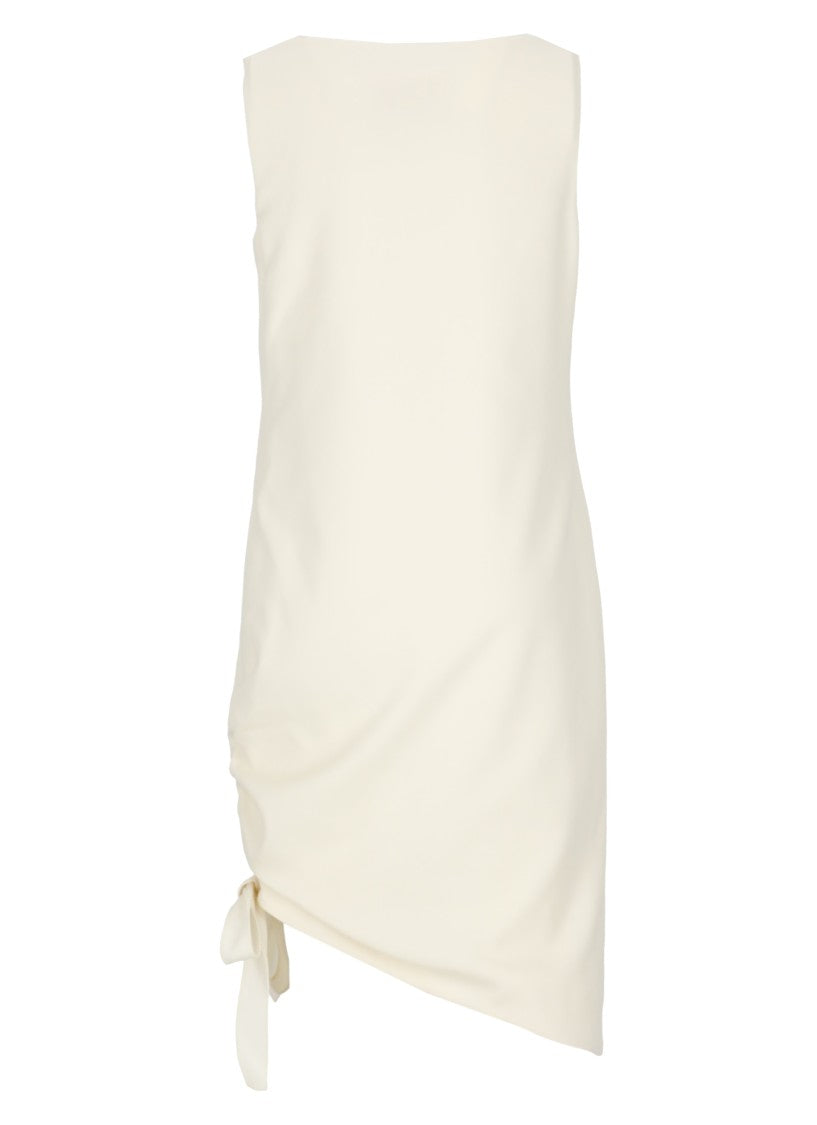 Carolina Herrera Ivory Wool Dress With Asymmetrical Drape And Bow Detail