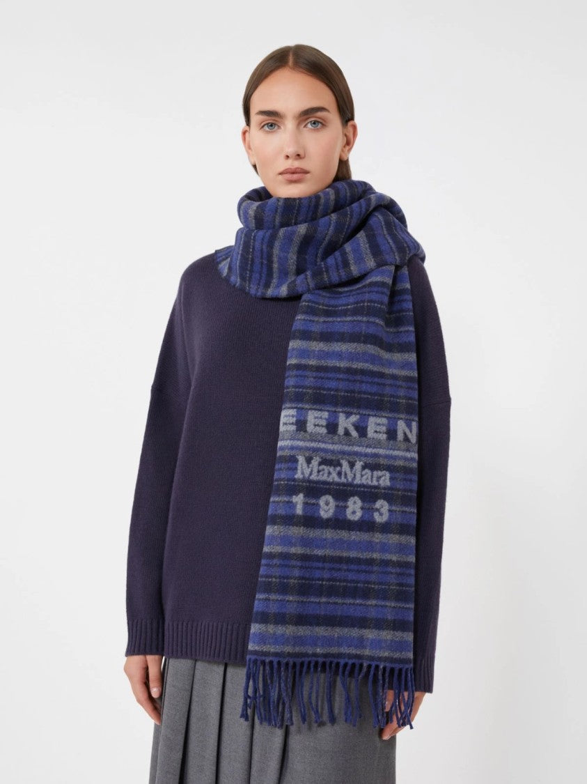 Max Mara Refined Blue Plaid Scarf With Fringed Edges