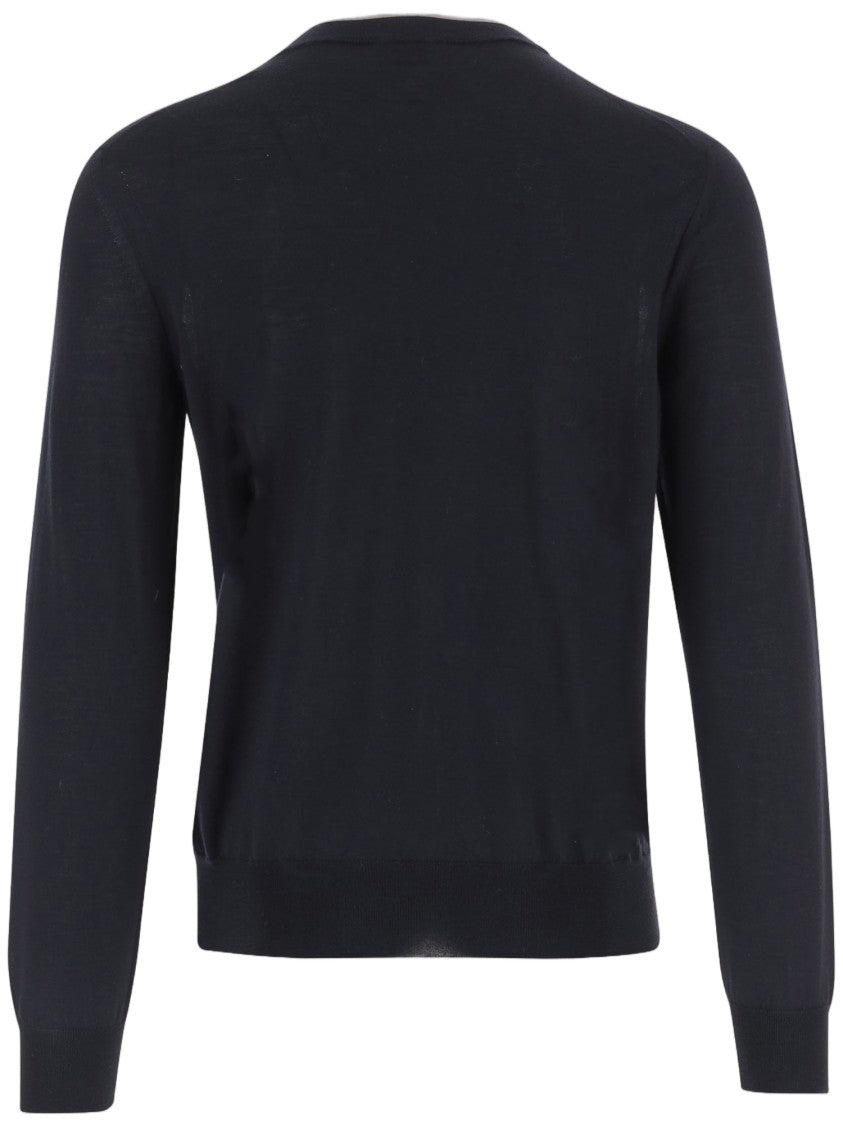 Jacob Cohen Navy Contrast Trim Wool-Blend Sweater