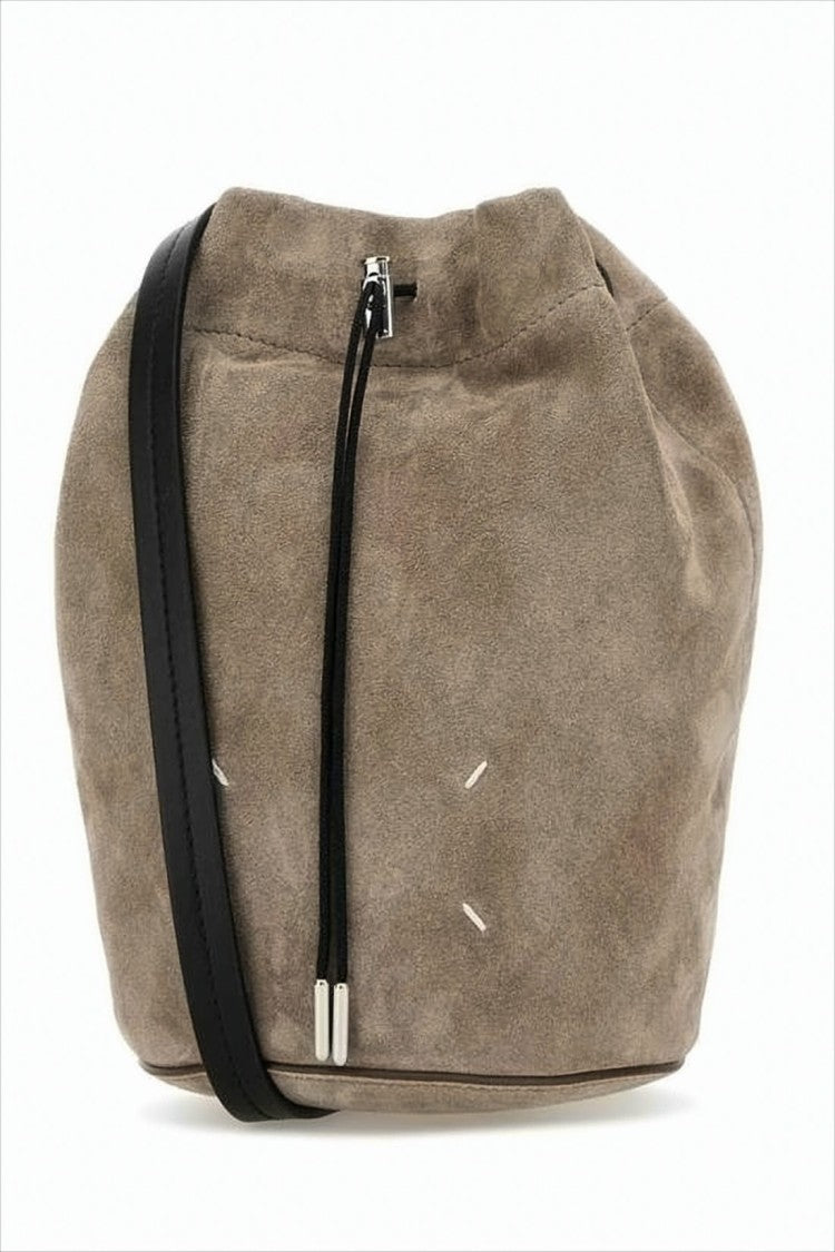 Maison Margiela Suede Leather Shoulder Bag With Drawstring