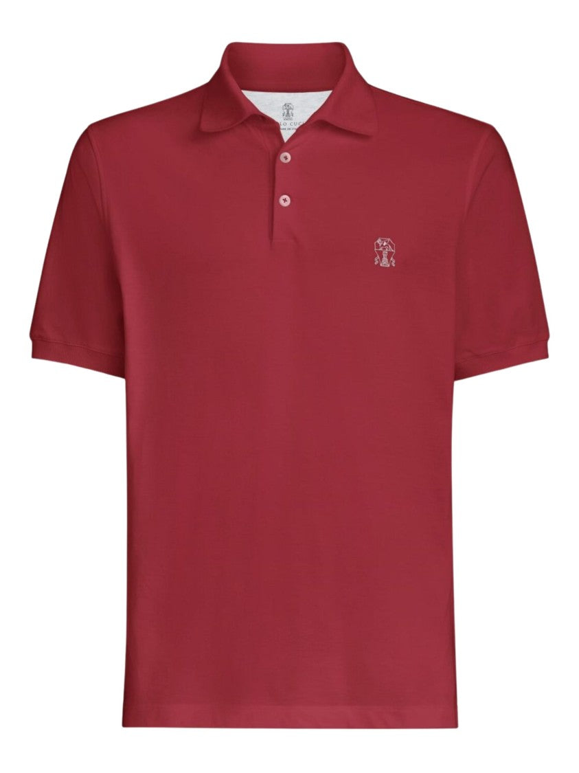 Brunello Cucinelli Red Iconic Logo Cotton Polo Shirt