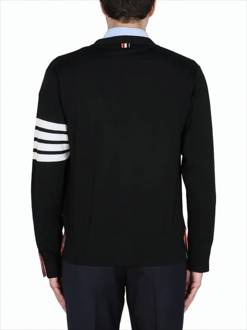 Thom Browne V-Neck Wool Cardigan With Striped Accent Details