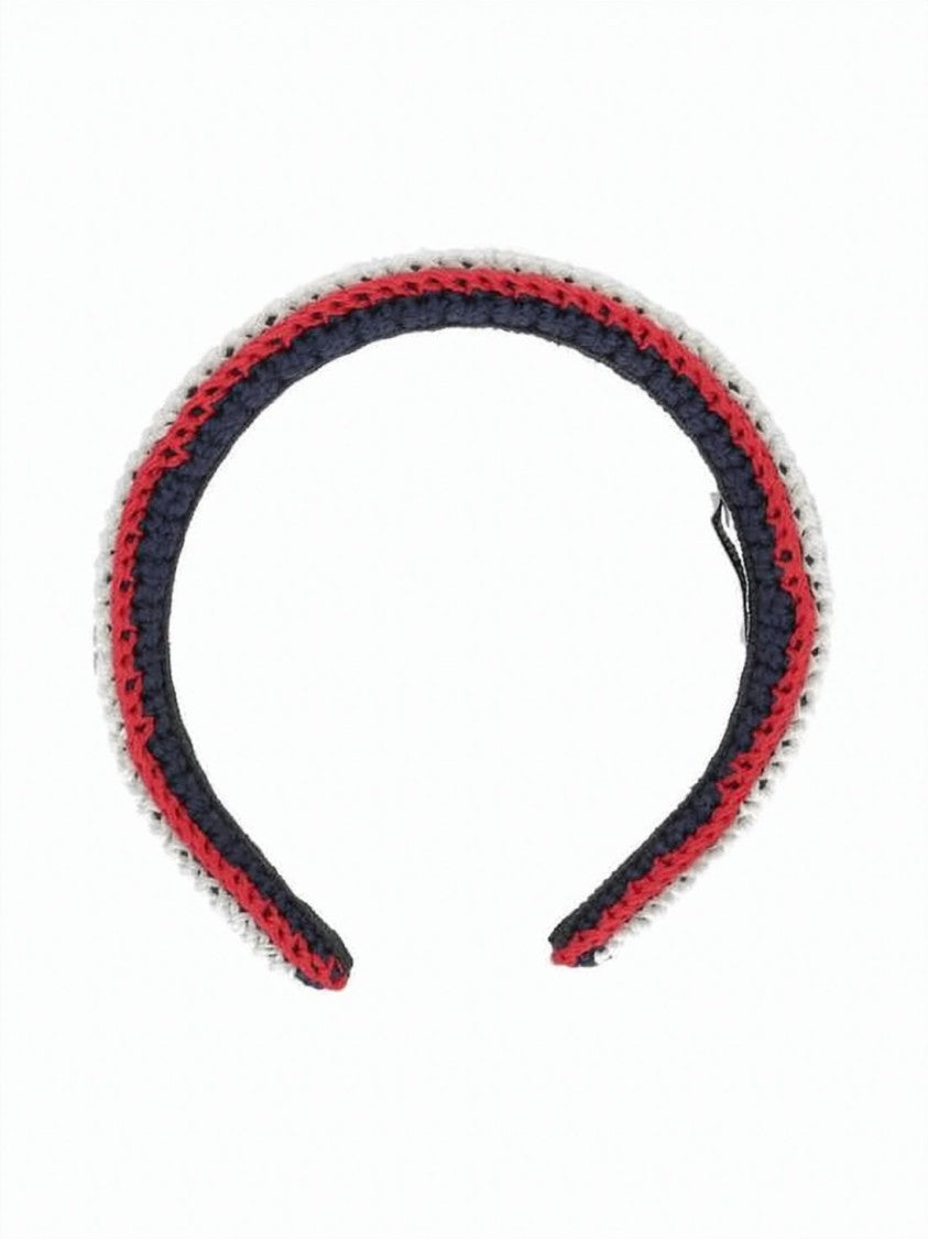 Miu Miu Tri-Color Woven Headband With Navy Blue Base
