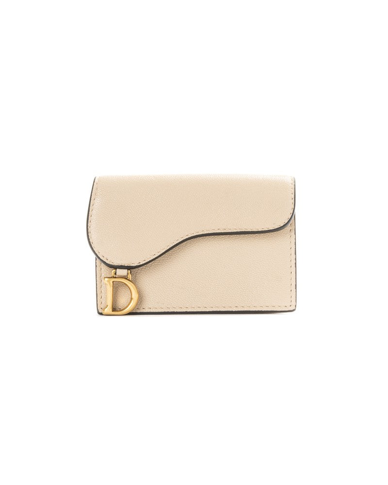 Dior Bloom Saddle Beige Leather Cardholder With Gold-Tone Accents