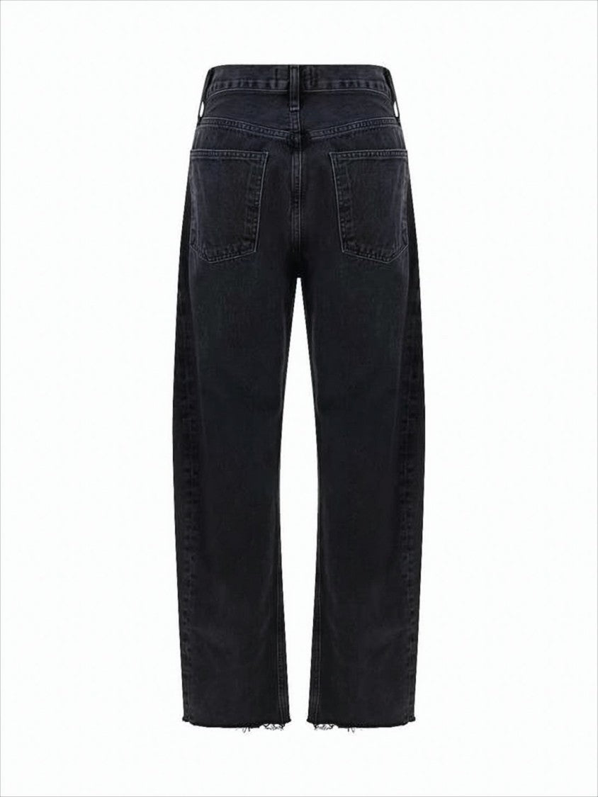 Agolde High-Waisted Straight-Leg Denim Pants With Raw Hems